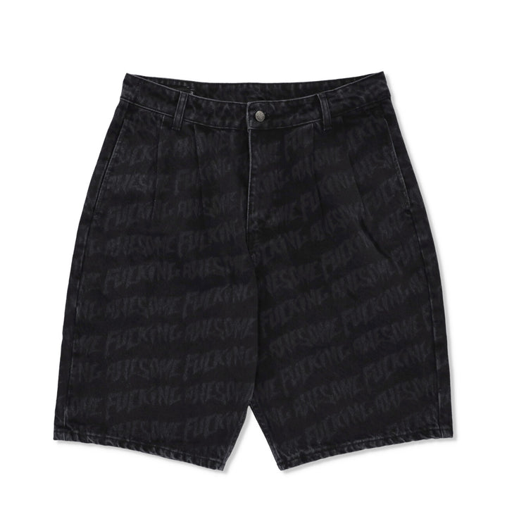 Baggy Pleated Denim Laser Stamp Shorts