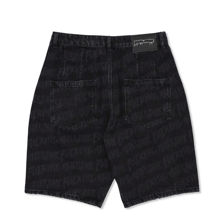 Baggy Pleated Denim Laser Stamp Shorts