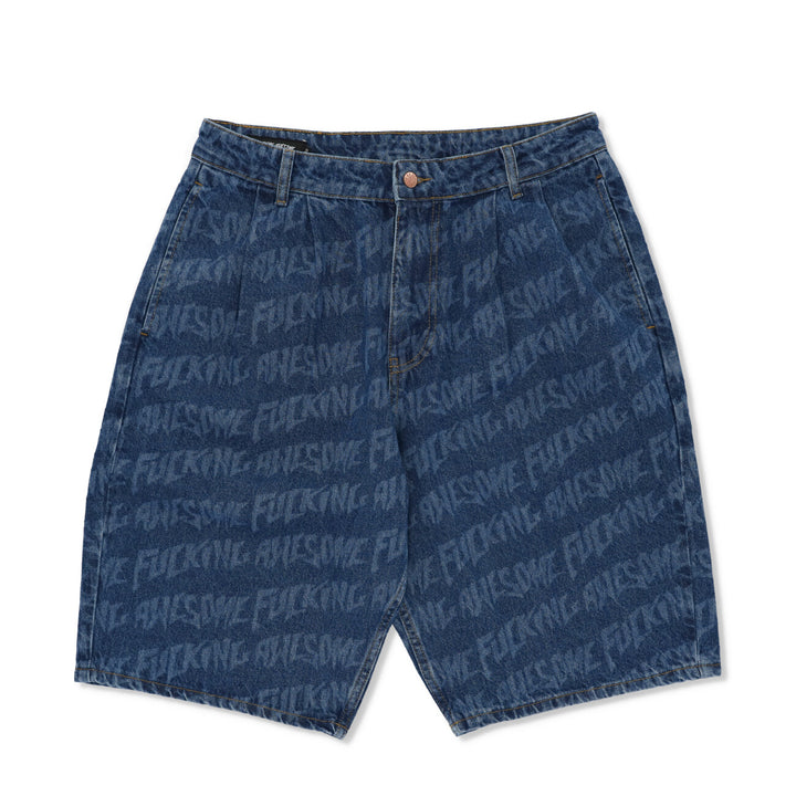 Baggy Pleated Denim Laser Stamp Shorts