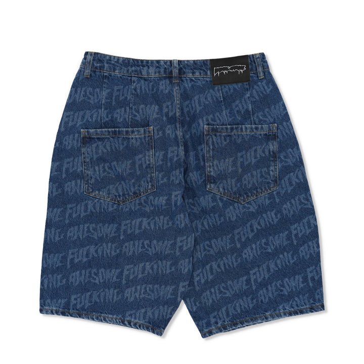 Baggy Pleated Denim Laser Stamp Shorts