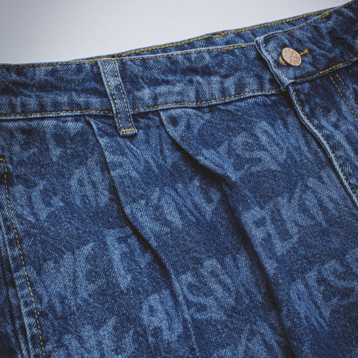 Baggy Pleated Denim Laser Stamp Shorts